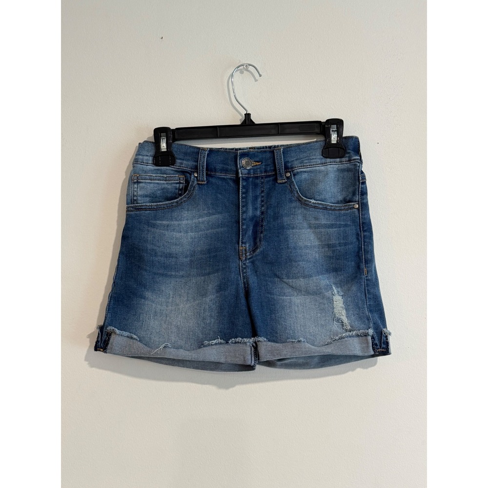 Grace & Lace Distressed Denim Shorts Womens Size S Blue Elastic Waist Cuffed Hem